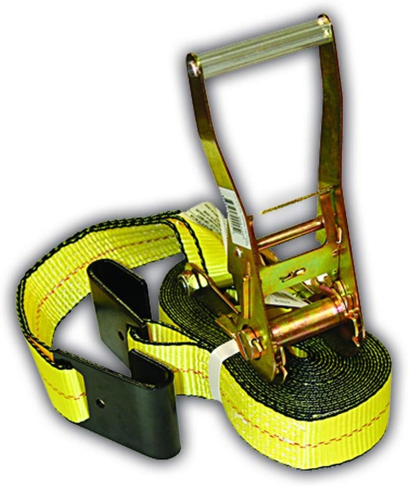 Everest - S1022 Premium Ratchet Tie Down 1 PK 2 IN. X 27 FT 3333 LBS. Working Load 10000 LBS. Break Strength Flat-Hook Cargo Straps - Moving Appliances and Equipment - Vibrant Yellow - Image 1